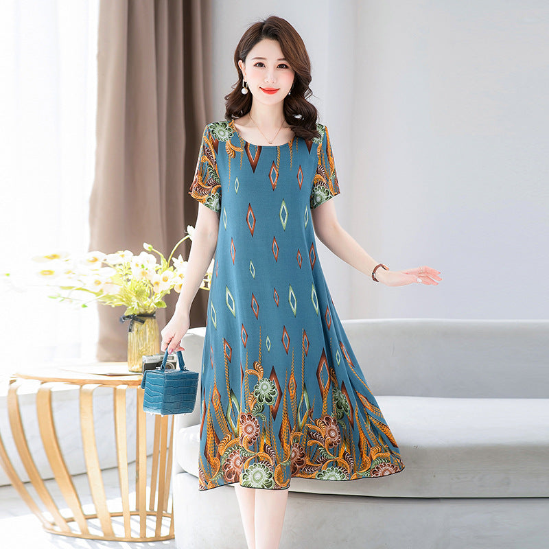 Middle-aged And Elderly Mother's Short-sleeved Printed Dress