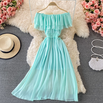 Off-shoulder One-shoulder Ruffled Chiffon Dress