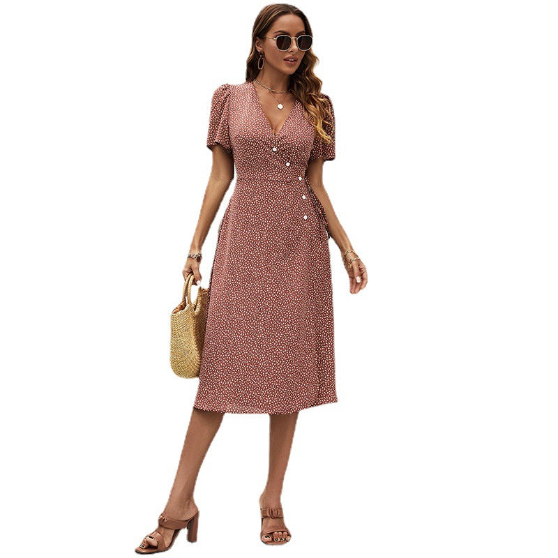 Women's Fashion One-piece V-neck Printed Dress