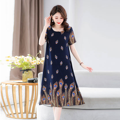 Middle-aged And Elderly Mother's Short-sleeved Printed Dress