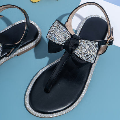 Rhinestone Bow Ladies High End Flat Sandals