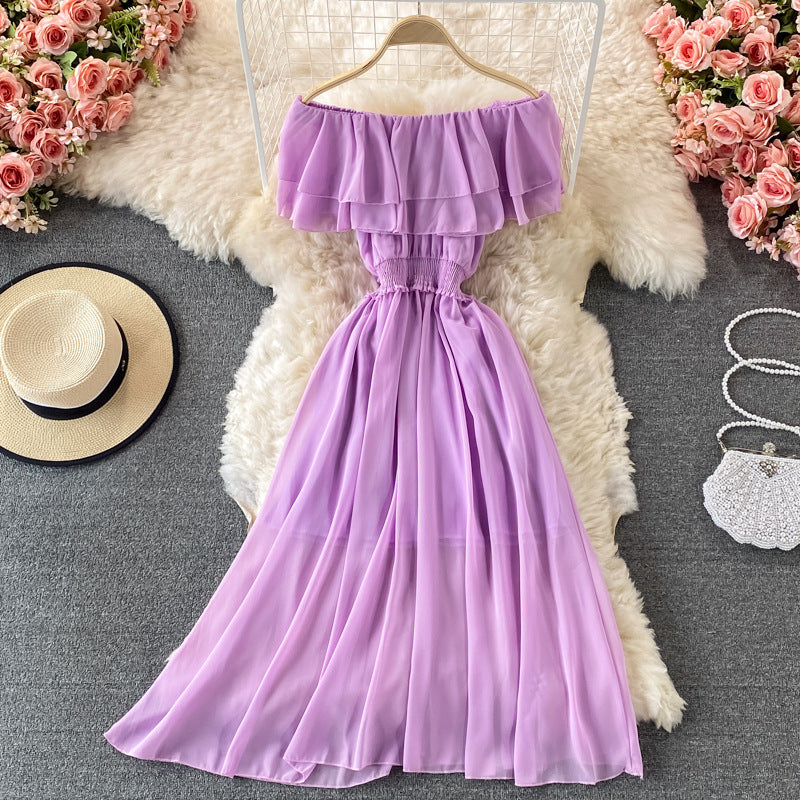 Off-shoulder One-shoulder Ruffled Chiffon Dress