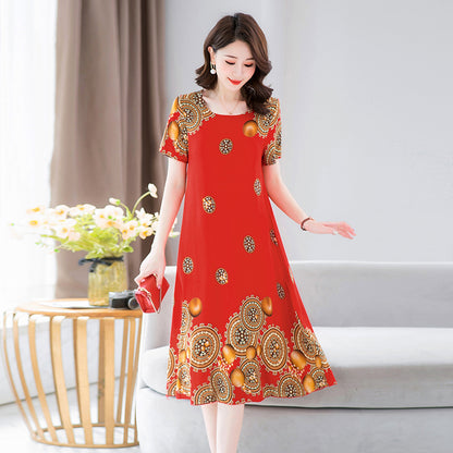 Middle-aged And Elderly Mother's Short-sleeved Printed Dress