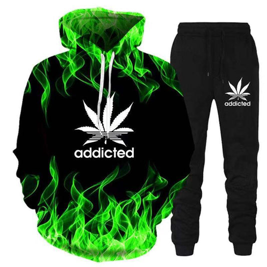 New 3d Flame Hooded Sweater Pants Set