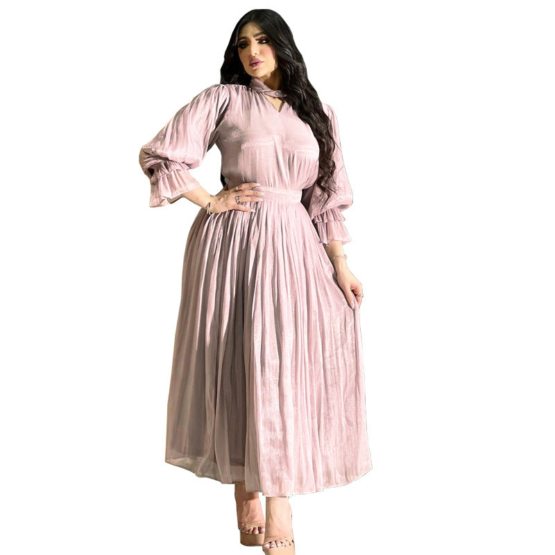 Fashionable Muslim Women's Bright Silk Satin Dress