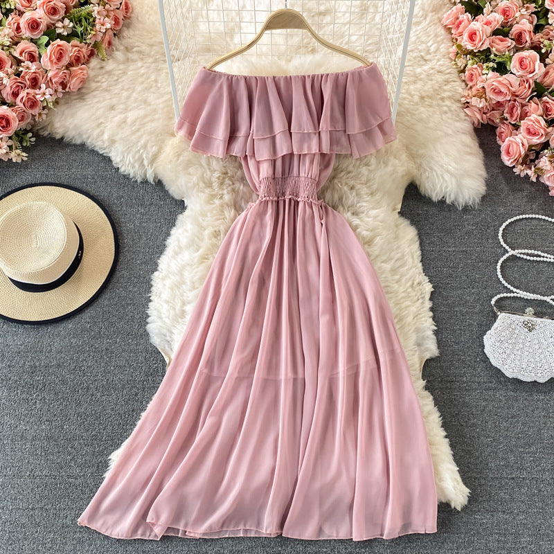 Off-shoulder One-shoulder Ruffled Chiffon Dress